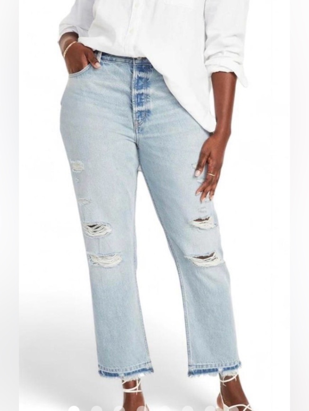 Old Navy High Rise Slouchy Straight Raw Hem Distressed Button Fly Jeans Size 28